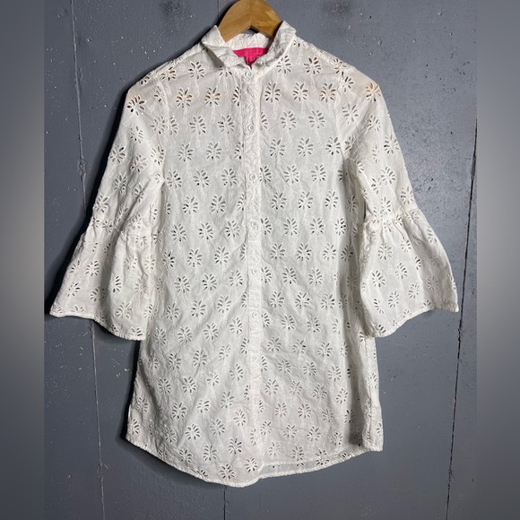 Lilly Pulitzer Gala Coverup Resort White Lilly Palm Tree Eyelet SIZE XXS - Picture 1 of 8